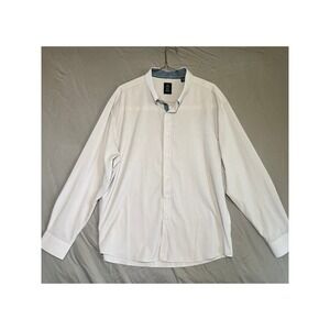 Michael Strahan Mens XXL White Blue Polka Dot Stretch Modern Fit Dress Shirt